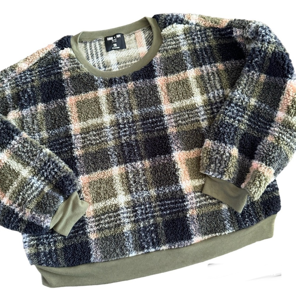 Love + Joy Plaid Fleece Crop Shirt Size 2X